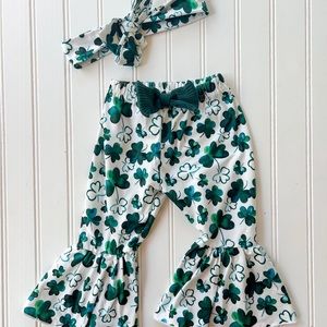 Infant St Patrick’s Day Bell Bottom Pants and Headwrap Set